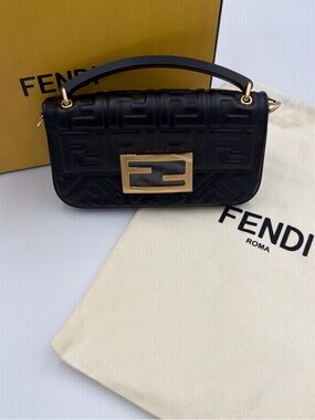 Fendi Black Leather Shoulder Bag with Gold Hardware